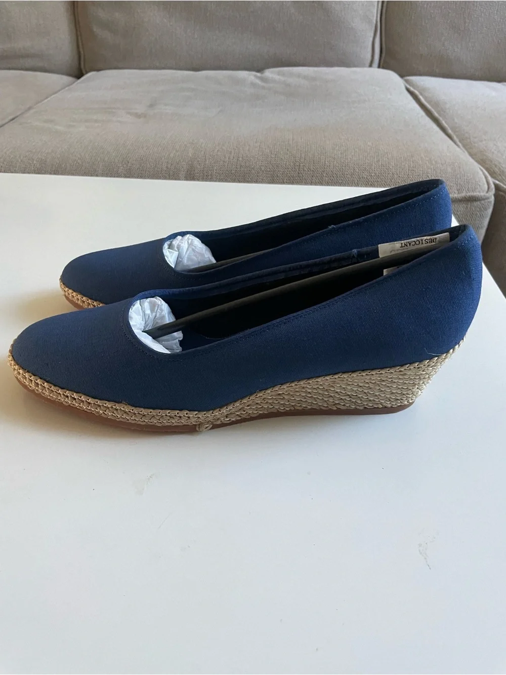 Classic Navy Espadrille Wedge Flats - Women blue new